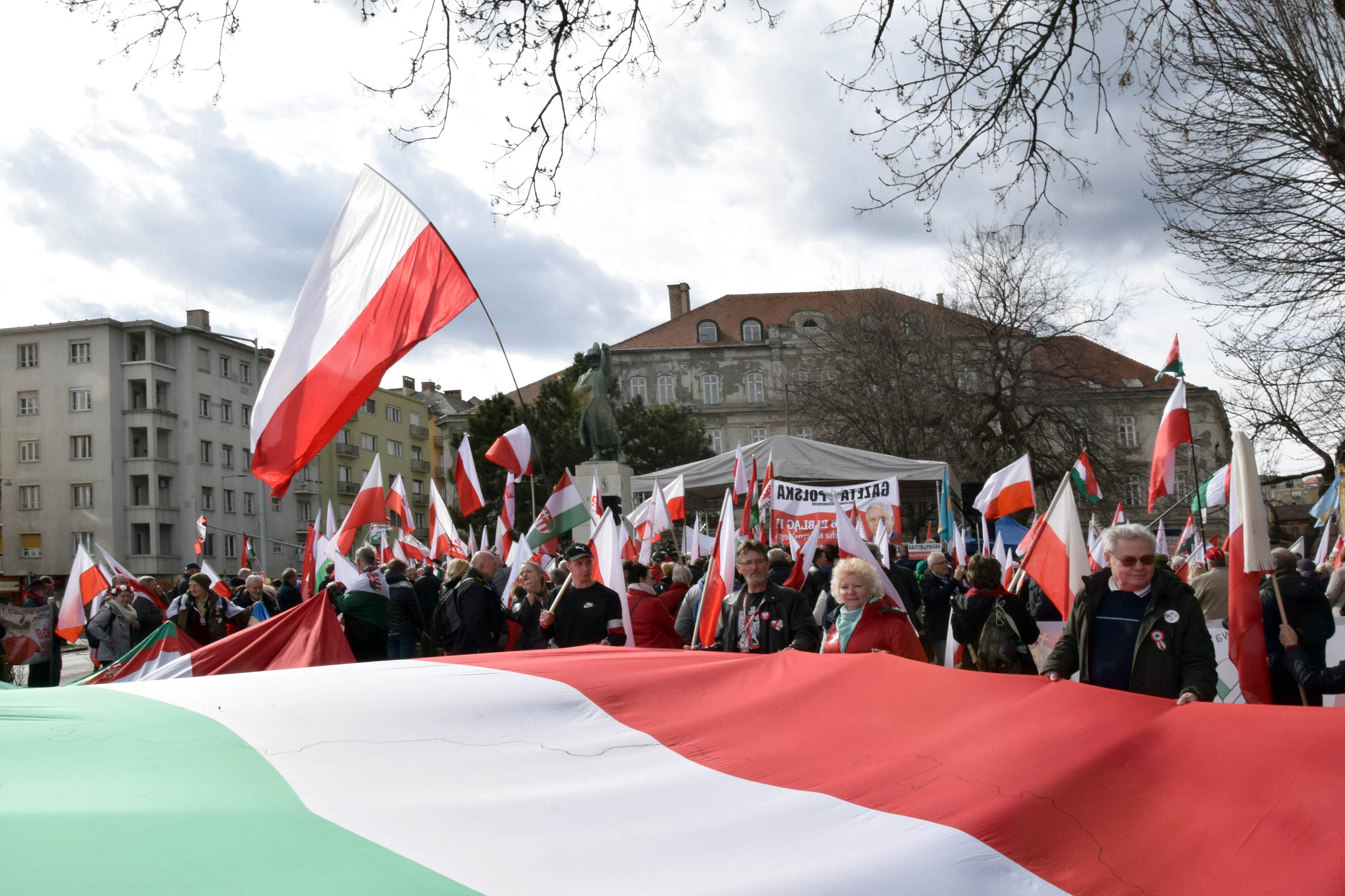 a Civil Összefogás Fórum (CÖF) - Civil Összefogás Közhasznú Alapítvány (CÖKA) és a Gazeta Polska klubjainak közös, az 1848-49-es forradalom és szabadságharc alkalmából tartott megemlékezése a fővárosi Bem téren 2019. március 15-én 