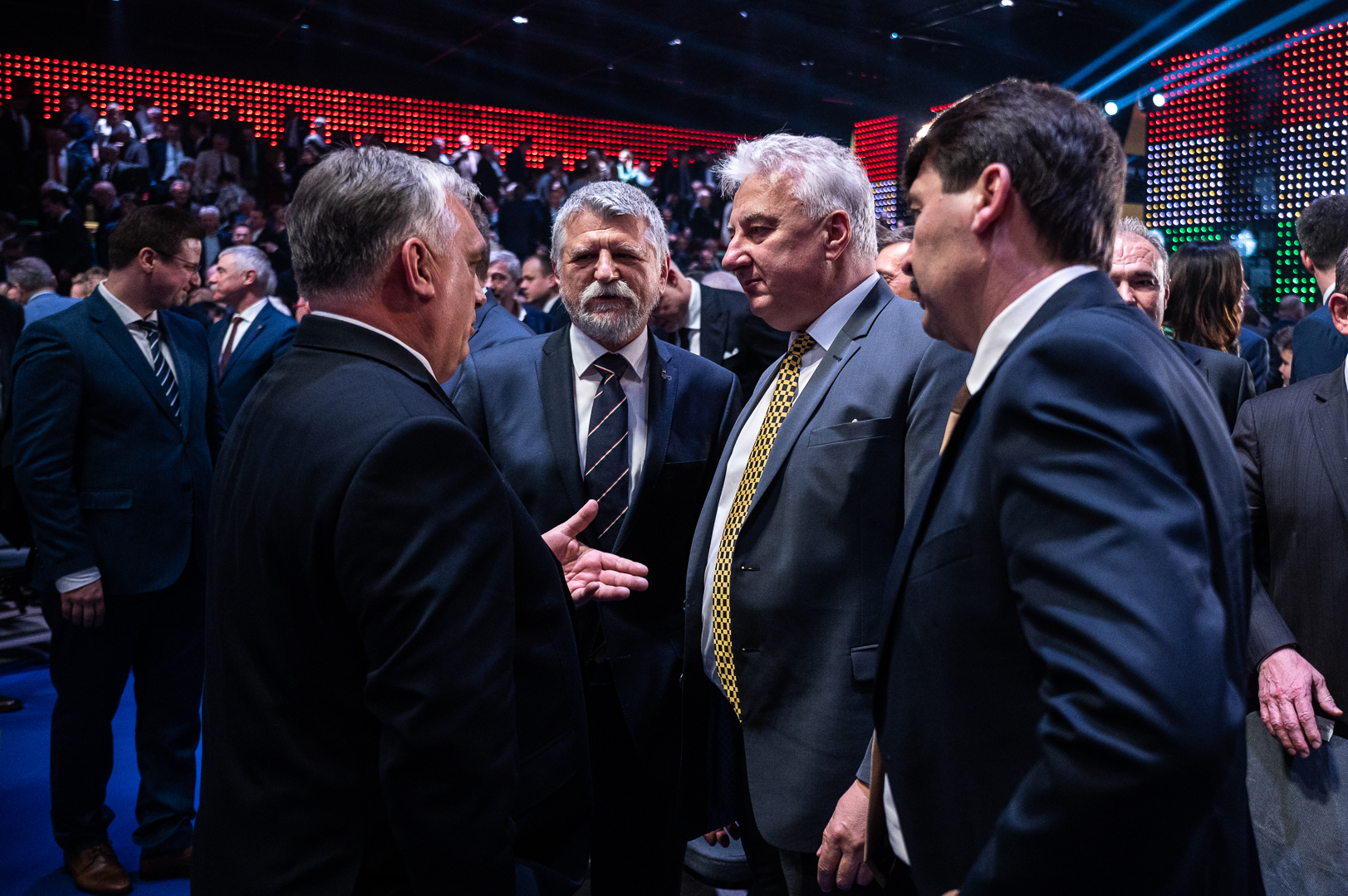 Semjén Zsolt, Kövér László és Áder János Orbán Viktorral az évértékelőn