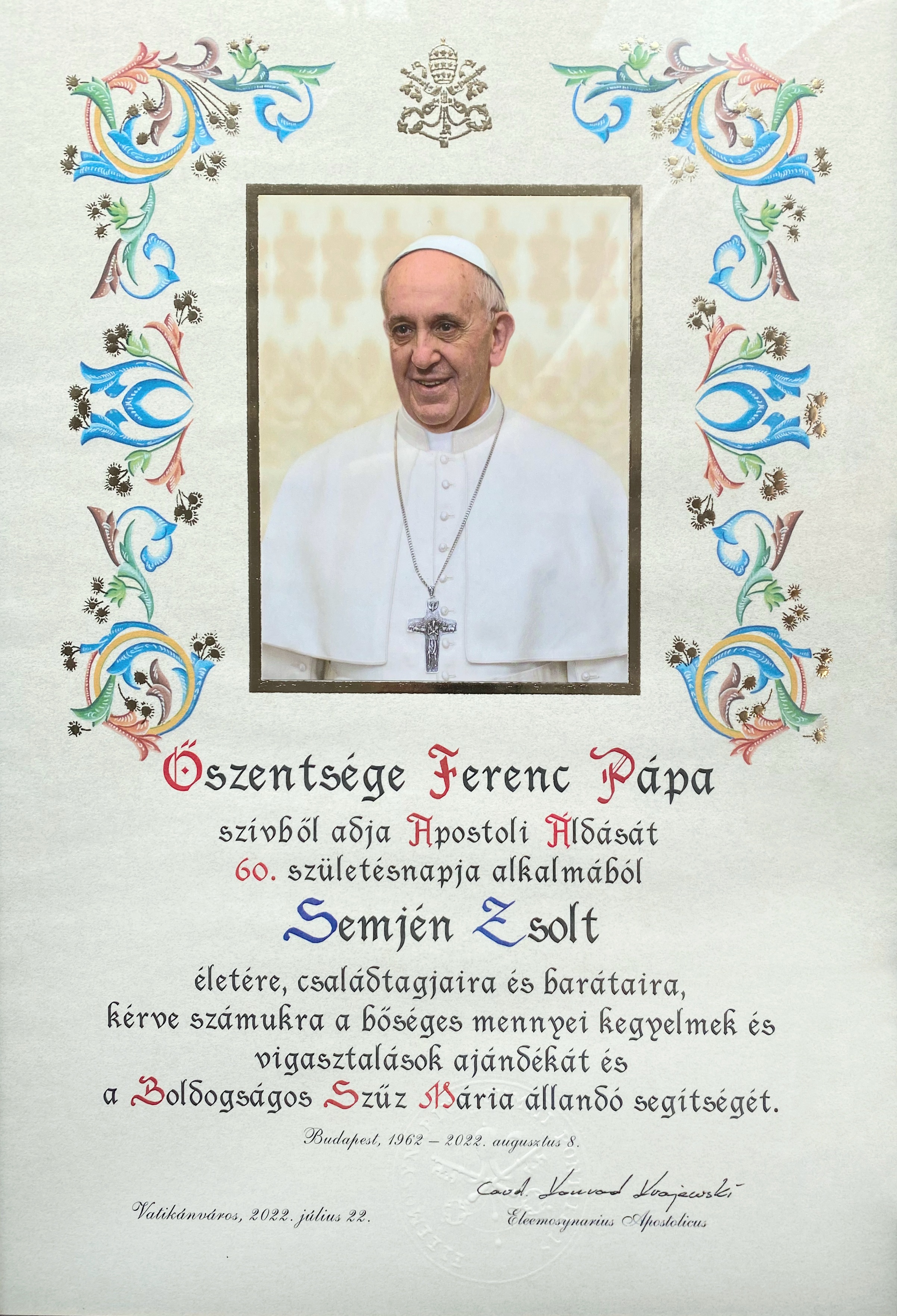 Ferenc pápa meglepetése a 60 éves Semjén Zsoltnak